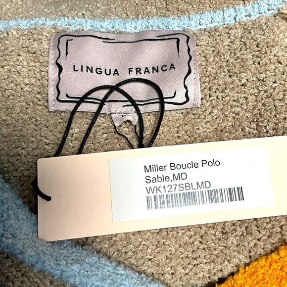 NWT Lingua Franca Miller Bouclé Knit Polo Shirt Sable Beige Size M Medium - Picture 7 of 9